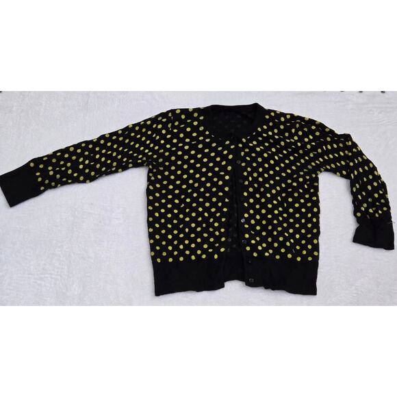 Womens Button Down Cardigan Sweater Top Polka Dots Size Small- Black/Yellow - Picture 1 of 5